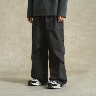 潮流直筒裤 BONELESS解构褶皱休闲长裤 纯棉抽绳双褶百搭宽松阔腿裤