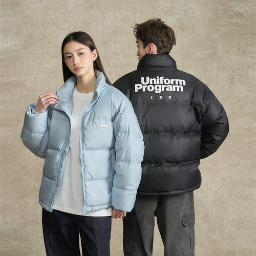 BONELESS主题LOGO印花基础款羽绒服男女防风保暖立领白鸭绒外套冬