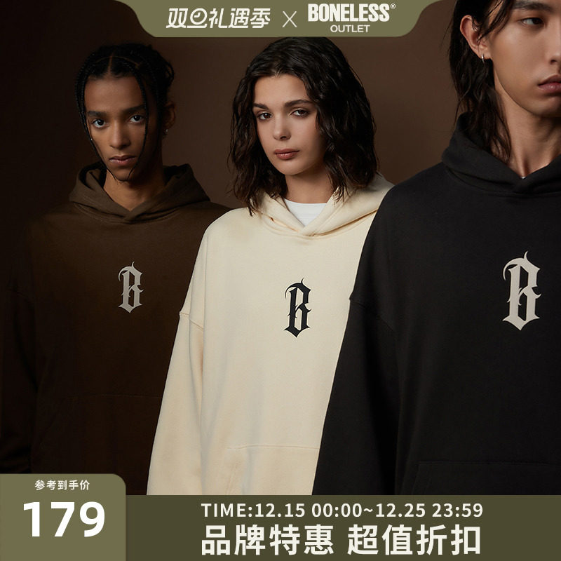 BONELESS胶浆印花帽卫衣衫