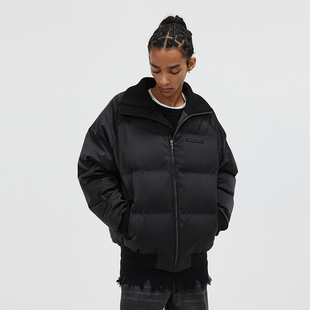 BONELESS螺纹拼接短款 高领外套保暖面包服男 压印翻领棉服高街冬季