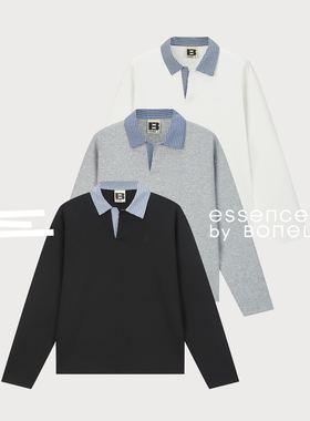 拼接格子领长袖POLO卫衣宽松刺绣上衣支线Essence by BONELESS