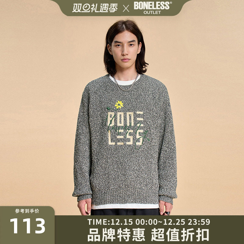 BONELESS花花刺绣LOGO毛衣