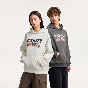 连帽衫 狗狗图案洗水做旧撞色卫衣外套男女款 2025新款 BONELESS春季