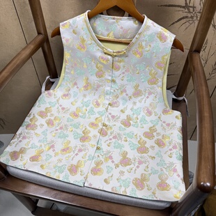 三马宋锦100%桑蚕丝40姆米四重围葫芦纹老宋锦对襟马甲新中式国风