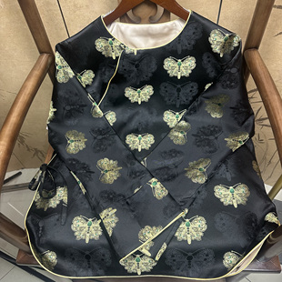 非遗100桑蚕丝老宋锦蝴蝶宝花奔鹿毛衫合集胸围120 衣长70