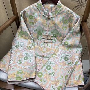100%桑蚕丝30姆米老宋锦如意貔貅外套新中式国风气质外套对襟款