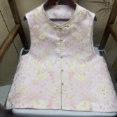 满分桑蚕丝淡粉色双凤戏莲老宋锦织金马甲新中式 国风气质马甲