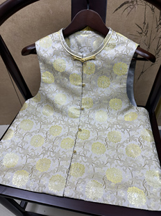 满分桑蚕丝50姆米老宋锦缠枝莲马甲衣长58高品质老宋锦中式织金