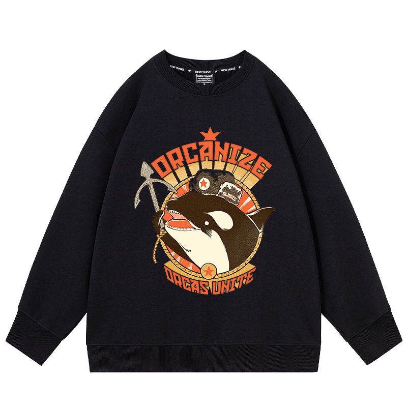 cccp苏维埃小鲨鱼前苏联联名潮牌印花加绒卫衣服秋冬季宽松上衣男