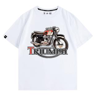 Triumph凯旋T120摩托车1966款纪念版画老虎重机车T恤短袖男纯棉夏
