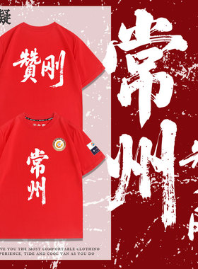 2025苏超联赛常州队足球应援T恤衫球迷赞刚夏季纯棉短袖红色球衣