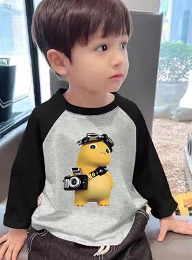 100%纯棉男童长袖上衣春秋季儿童百搭T恤秋装洋气男孩宝宝打底衫