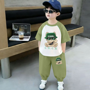 t长裤 短袖 两件套新款 洋气薄款 夏季 男童潮酷痞帅童装 纯棉儿童套装