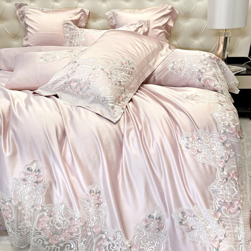 欧式奢华公主风被套蕾丝花边贡缎丝滑四件套全棉床单床笠床上用品