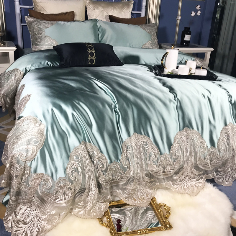 高档法式丝棉蕾丝四件套120埃及长绒棉样板房奢华欧式绸缎1.8床品