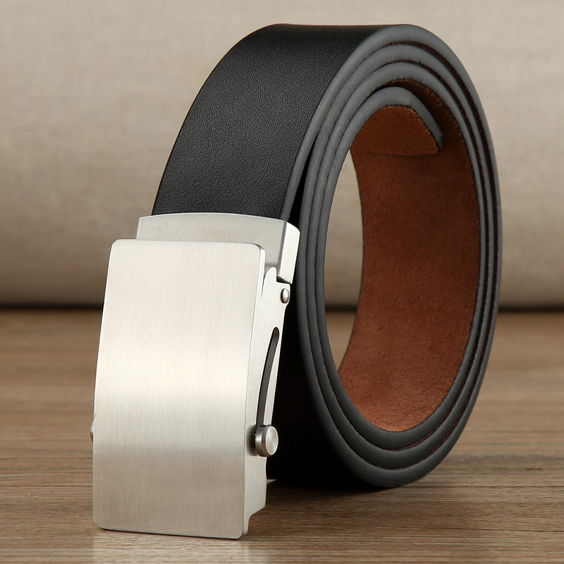 304不锈钢滚轴皮带无牙自动扣男士真皮无孔无卡槽休闲裤腰带中年