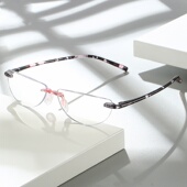 无框半圆老花镜超轻舒适时尚 月牙碎花妈妈阅读显年轻老人远视 个性