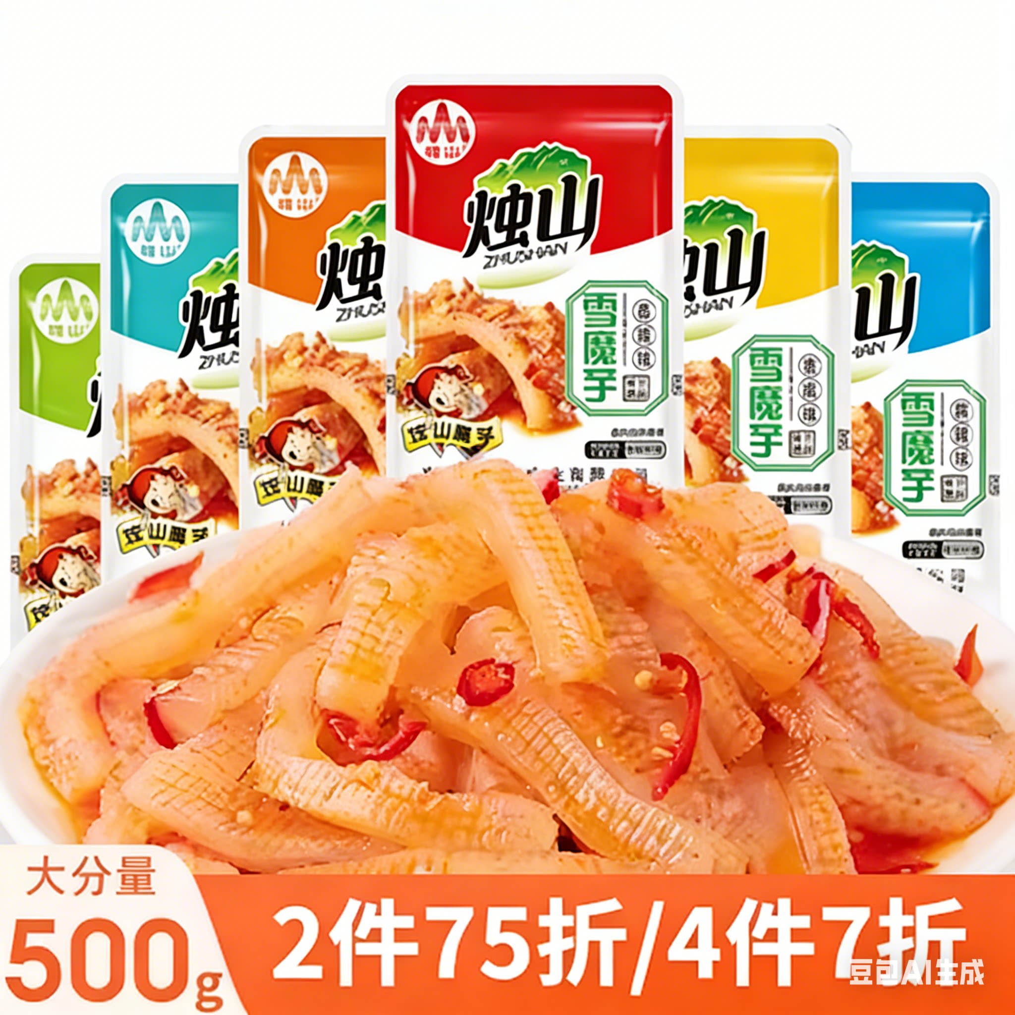 烛山雪魔芋网红辣条素毛肚解馋麻辣零食小吃素肉食品500g2件75折