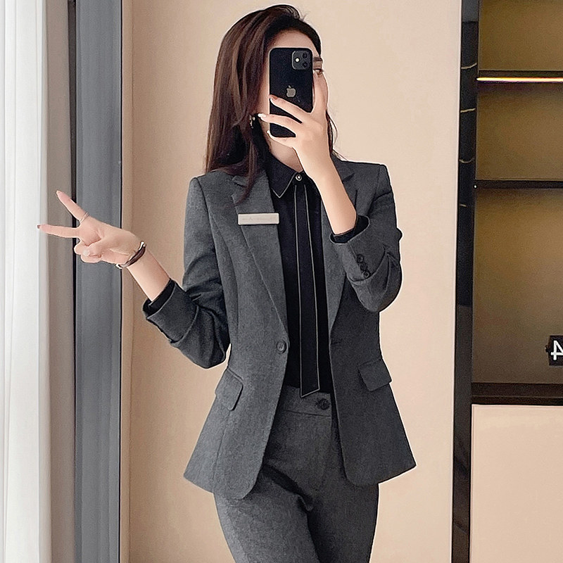 灰色西装外套女职业正装工装气质修身西服套装高端酒店经理工作服
