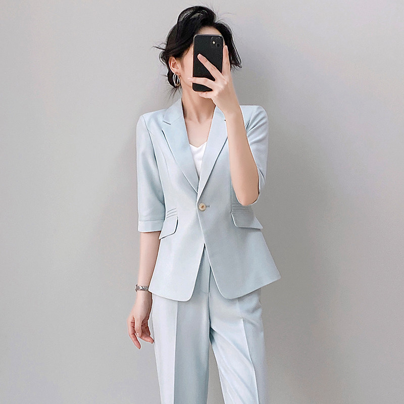 高端西装外套女七分袖夏薄款女士高级感正式场合端庄大气职业套装