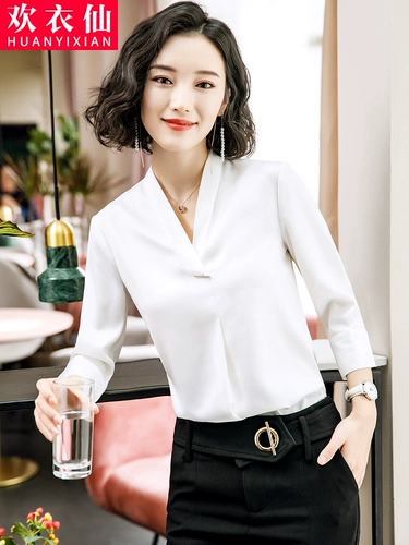 Рубашка, базовый приятный телу осенний костюм, V-образный вырез