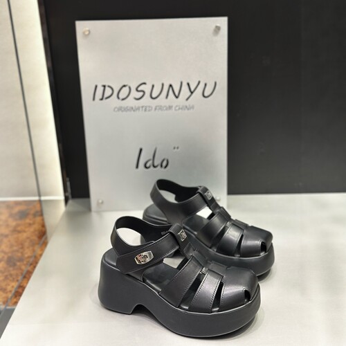 ido夏真皮包头镂空厚底罗马凉鞋