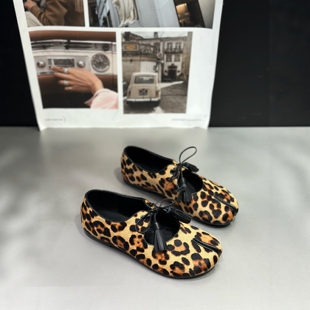 IDO女鞋2026新款时髦豹纹马毛分趾单鞋女平底小众洋气玛丽珍鞋