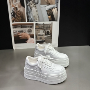 IDO女鞋2026新款真皮小个子8cm增高小白鞋女厚底轻便百搭松糕鞋女