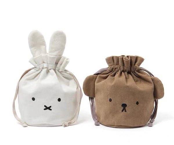 日系可爱米飞兔子小熊刺绣灯芯绒抽绳束口袋化妆品桌面杂物收纳包,收纳整理,化妆包,淘宝优惠券,粉丝福利购,淘宝优惠卷