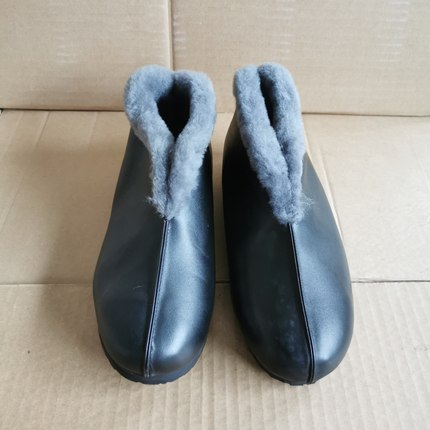 5302库存太极棉鞋男真皮羊毛冬季老头鞋僧鞋一脚蹬羊毛保暖鞋