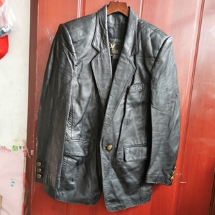 清仓库存男装皮衣进口山羊皮春秋复古上衣外套中长款西装领皮夹克