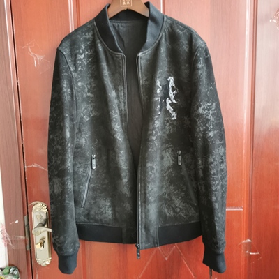 捡漏清仓真皮皮衣男山羊皮时尚绣花磨砂休闲立领皮夹克外套棒球服