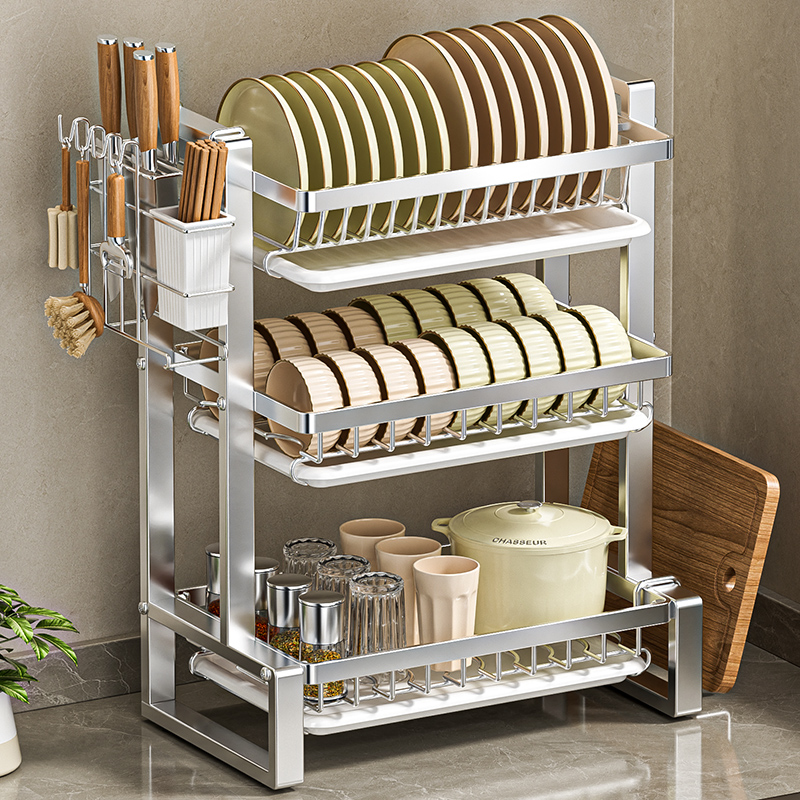 不锈钢碗架沥水架厨房置物架多功能放碗盘碗碟收纳层架家用碗筷碗