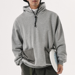 ASHFIRE2022SS户外重磅四袋连帽卫衣户外休闲男黑色套头宽松上衣