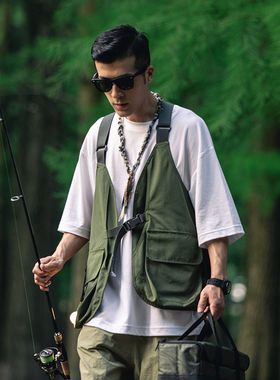 ASHFIRE2021SS防水速干耐磨大容量背带马甲涤纶宽松男户外工装