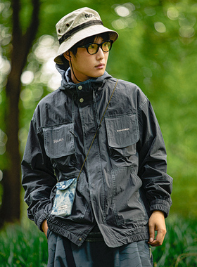 ASHFIRE秋冬日系复古工装线迹口袋夹克潮流机能宽松连帽休闲外套