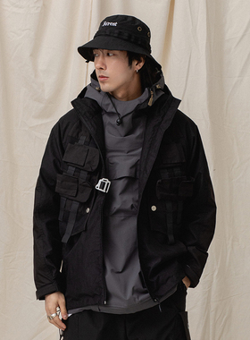 ASHFIRE2021SS马甲拼色多袋战术夹克卡其黑色户外冲锋衣男女外套