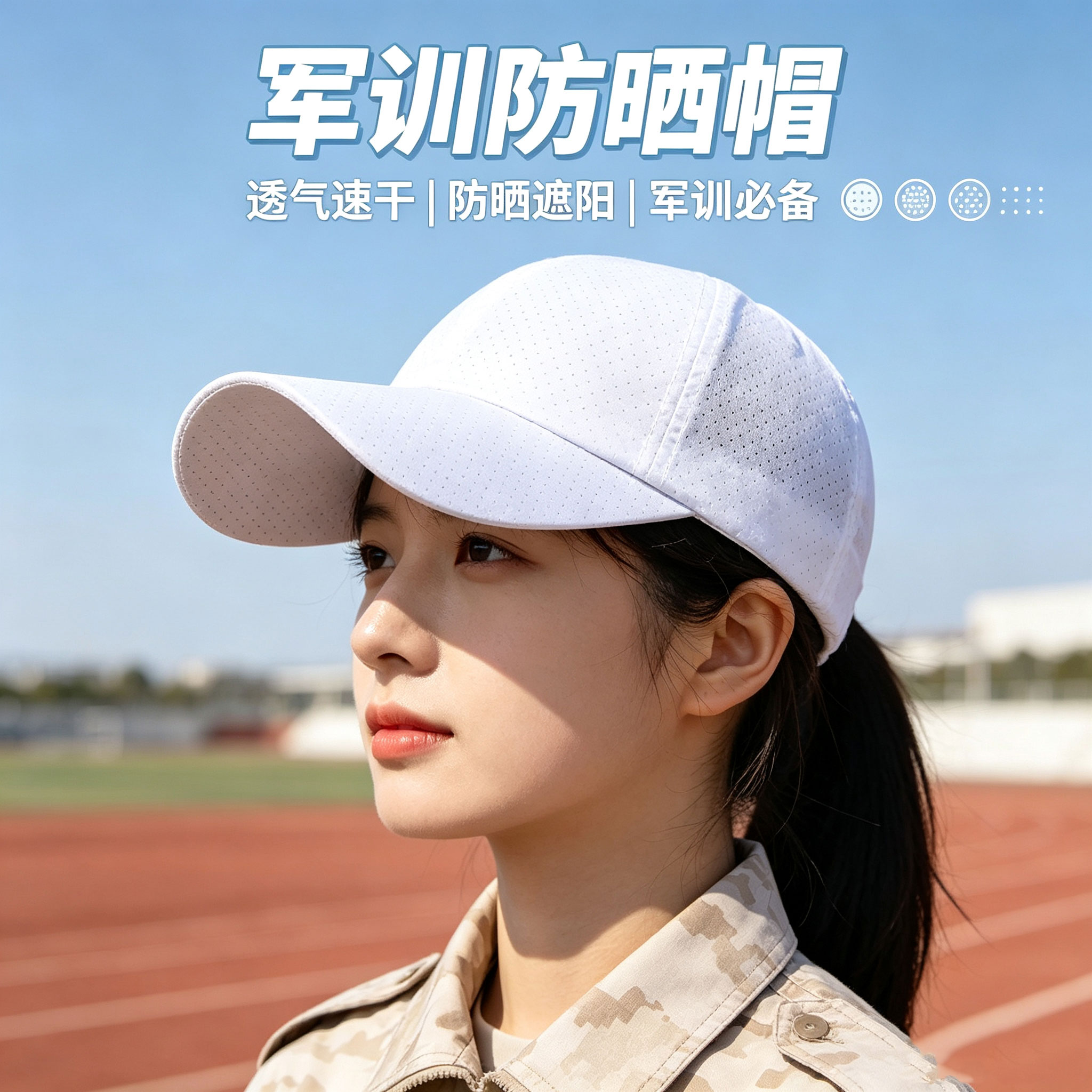 高初中学生军训运动会白色帽子速干透气遮阳防晒棒球帽鸭舌帽2026图片