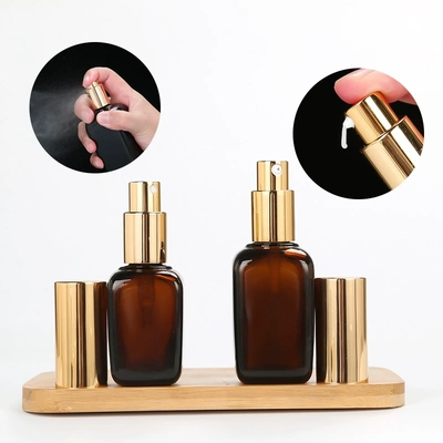 方瓶茶色玻璃压泵瓶方形按压喷雾瓶乳液瓶精华瓶化妆品分装空瓶子