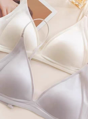 舒适网纱拼接三角杯内衣女法式性感无钢圈大胸显小聚拢夏薄款文胸