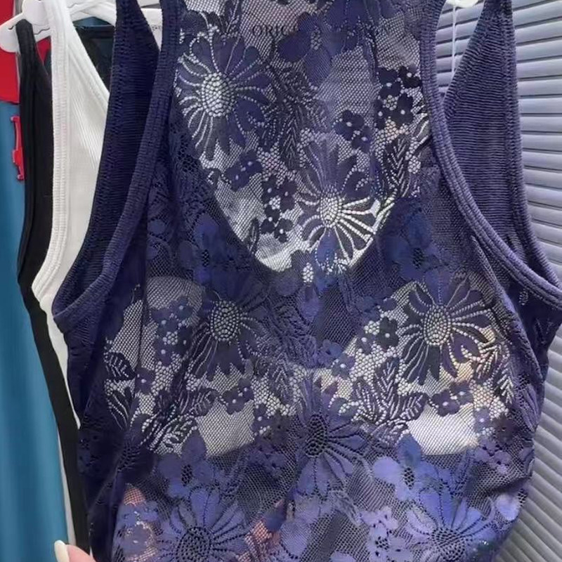 妃子纪3015工字型挂脖背心女早秋新款后背蕾丝镂空吊带带胸垫美背