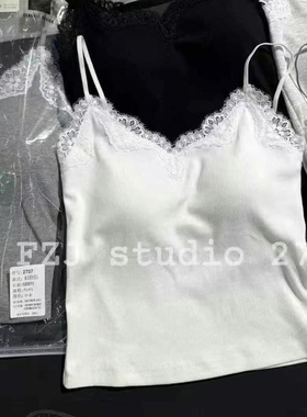 妃子纪2707性感蕾丝花边细肩带吊带背心女内搭显瘦固定杯美背外穿