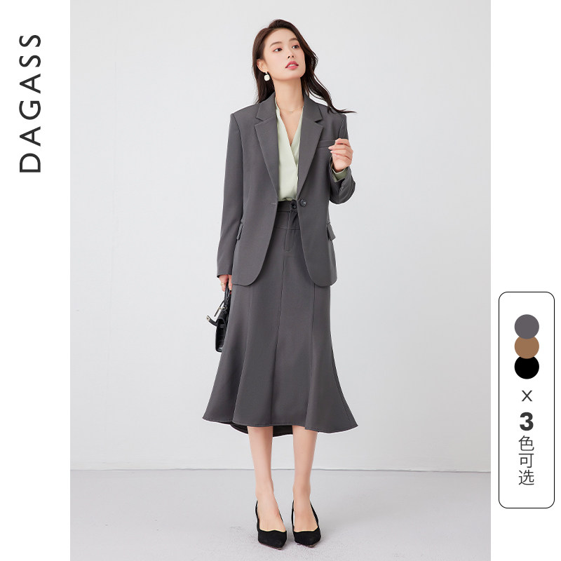 达佳诗灰色西装套装女士职业套装裙春秋职场商务正装秘书通勤西服