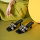拖鞋 黑色法式 凉鞋 高跟外穿时尚 夏季 品牌鞋 一字凉拖 女2024新款 时尚
