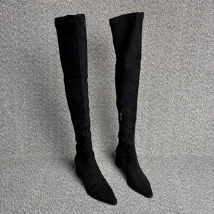 显腿长卡其色尖头高跟鞋2025年秋冬新款弹力瘦瘦靴瘦腿靴子过膝靴