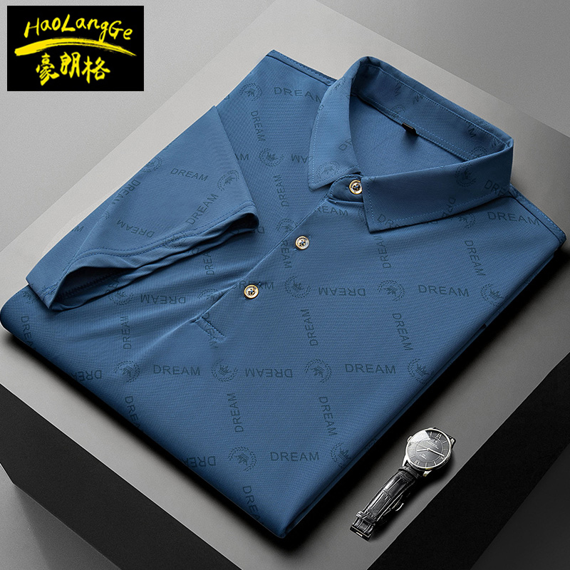 商务休闲肥佬男装短袖t恤加肥加大码中年有领polo衫父亲超大汗衫