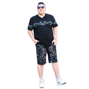 胖子运动套装男夏季宽松肥佬大码男装休闲服短袖加肥加大胖人一套