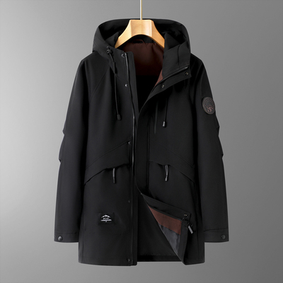 加肥加大码男装带帽风衣特大号宽松中长款外套超大码胖人夹克冬装