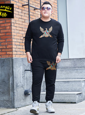 胖子圆领套头秋装肥佬加绒厚卫裤