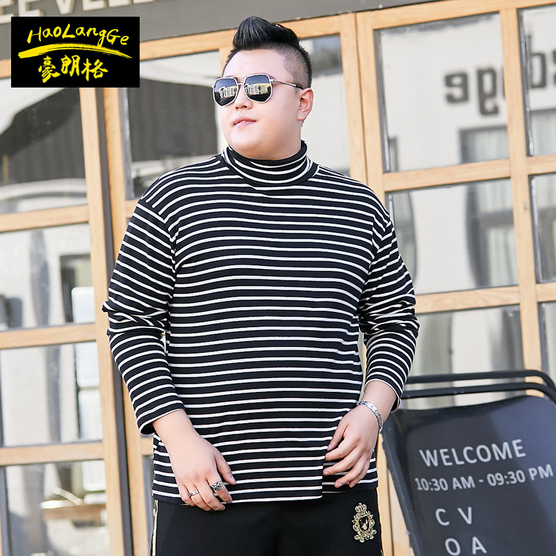 胖子长袖体恤条纹宽松t恤男装